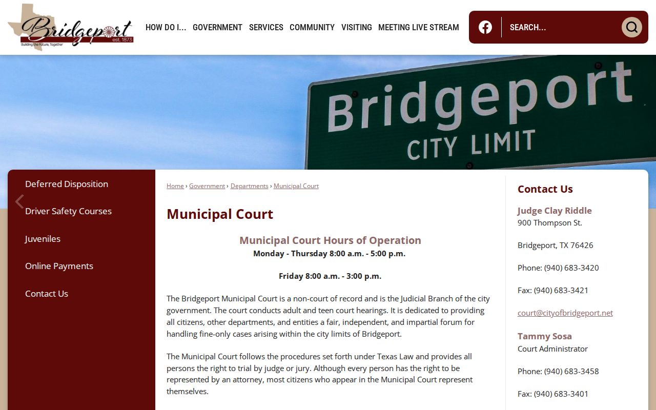 Bridgeport Municipal Court information for Bridgeport warrant records