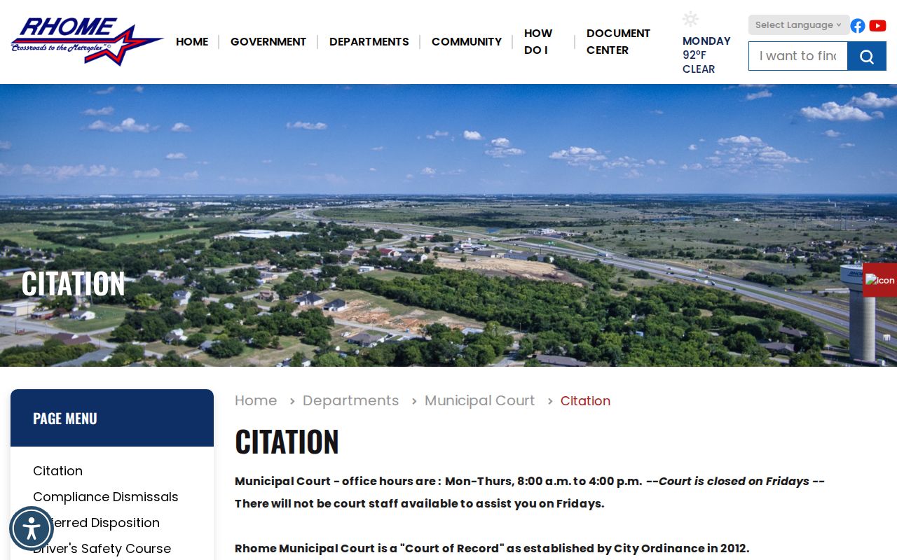 Rhome Municipal Court citation and warrant information