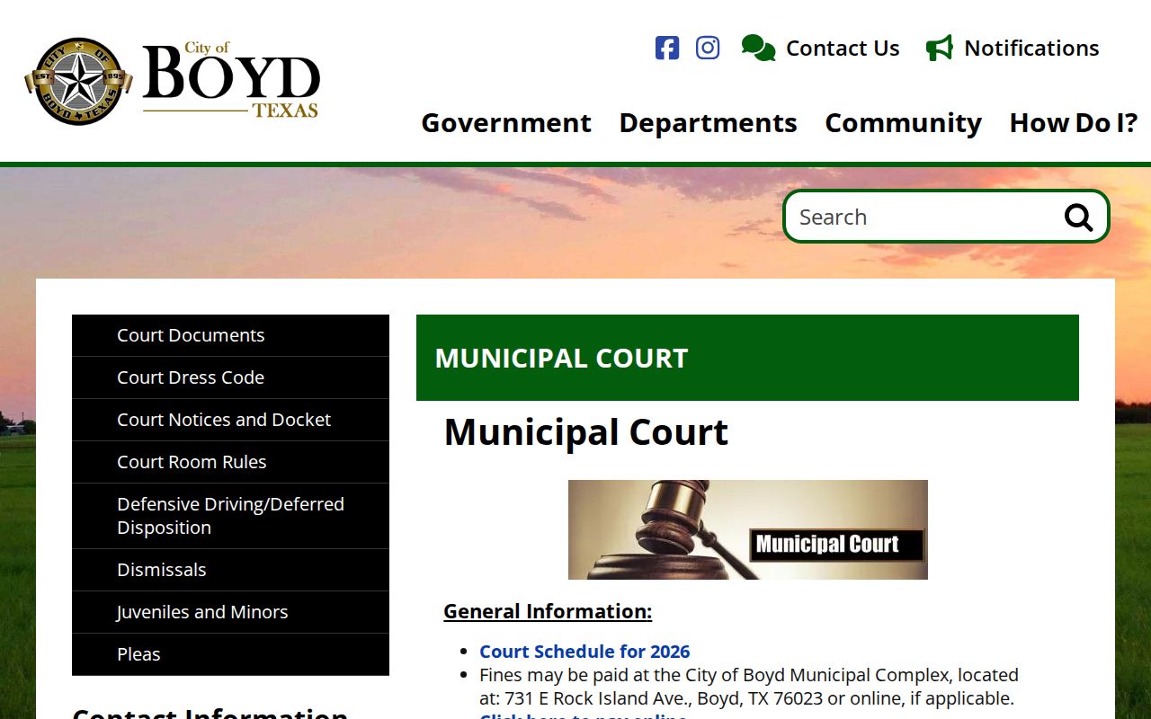 Boyd municipal court citation and warrant record information